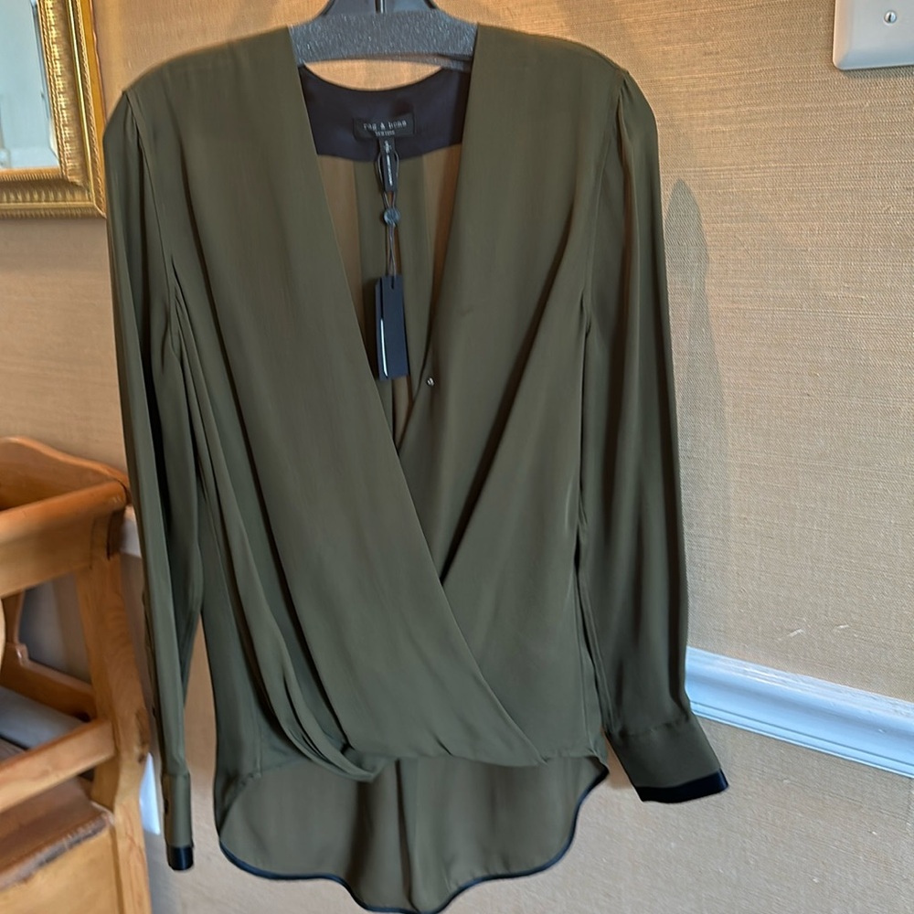Rag and Bone Dark Olive Victor Blouse.